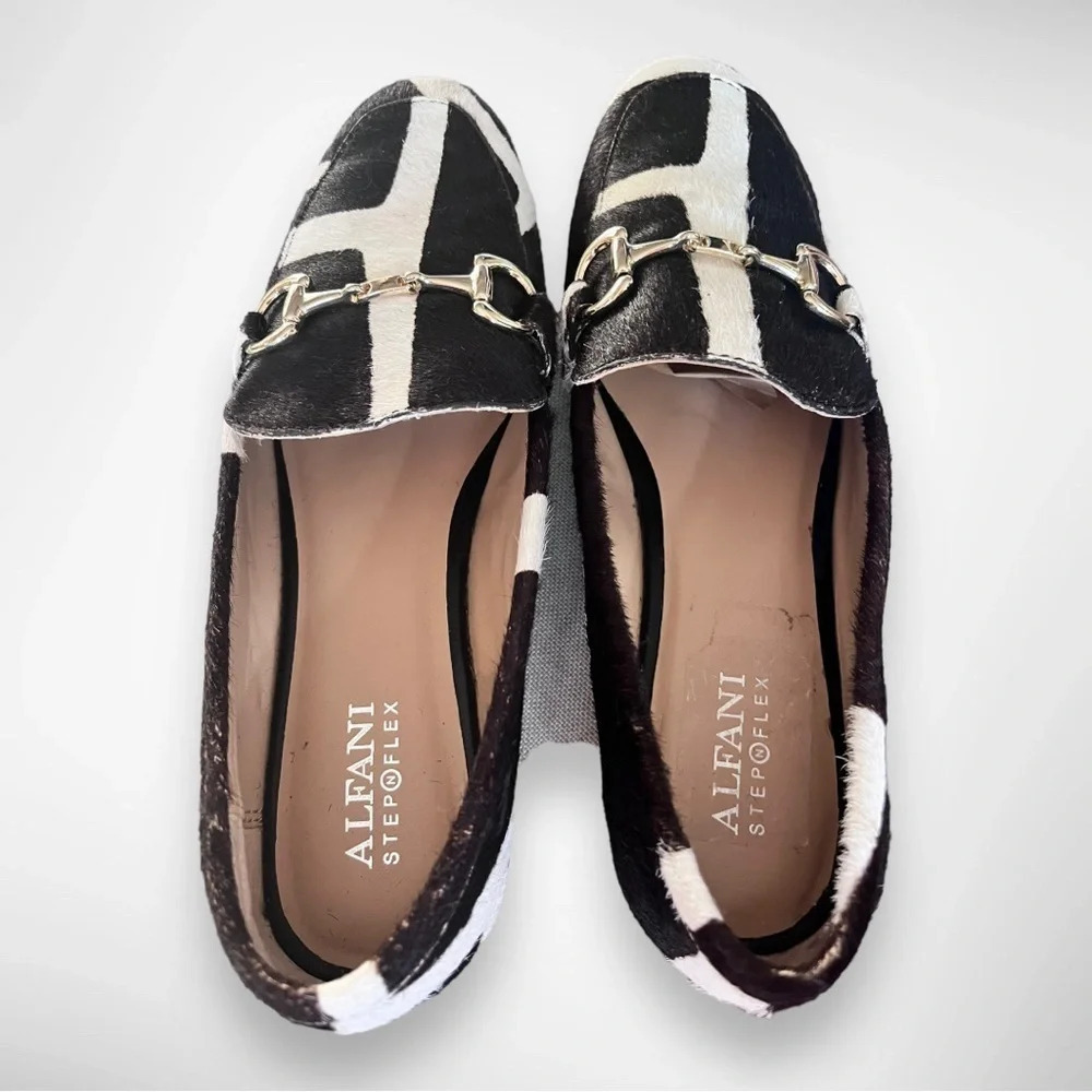 ALFANI Step N Flex Calf Hair Loafers‎ With Brass Horse Bit Detail Size 6 | EUC